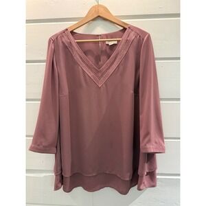 Magnolia Grace Blouse Top Size 2X Pink Mauve Lined Fly Away Back, Casual Chic